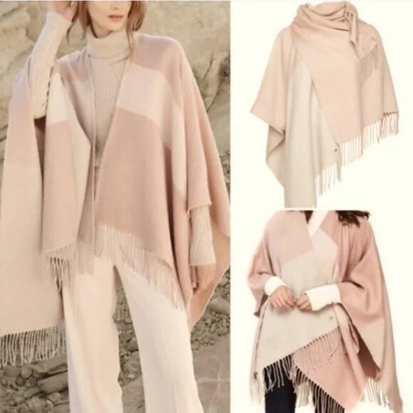 Soia & Kyo Fringe Blanket Wrap Shawl Poncho Cream Pink One Size - Picture 1 of 7